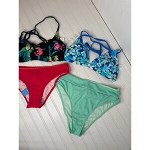 NWT Cupshe Two Peace Swimsuit Bikini Floral Triangle Strappy & Hi Rise BUNDLE M